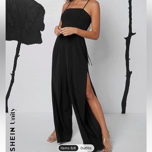 ⭐️SHEIN Black Backless Jumpsuit Side Slits M NWOT